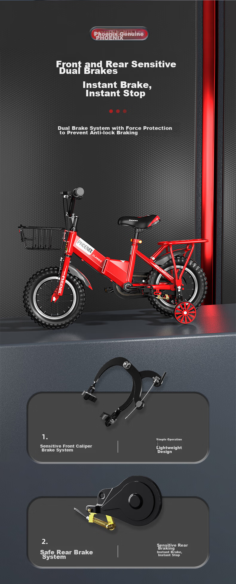 Phoenix Children's Bicycle, Baby Pedal Bike, Foldable Bicycle for Kids Aged 4-8, Luxun, China Red, 16 Inches 3