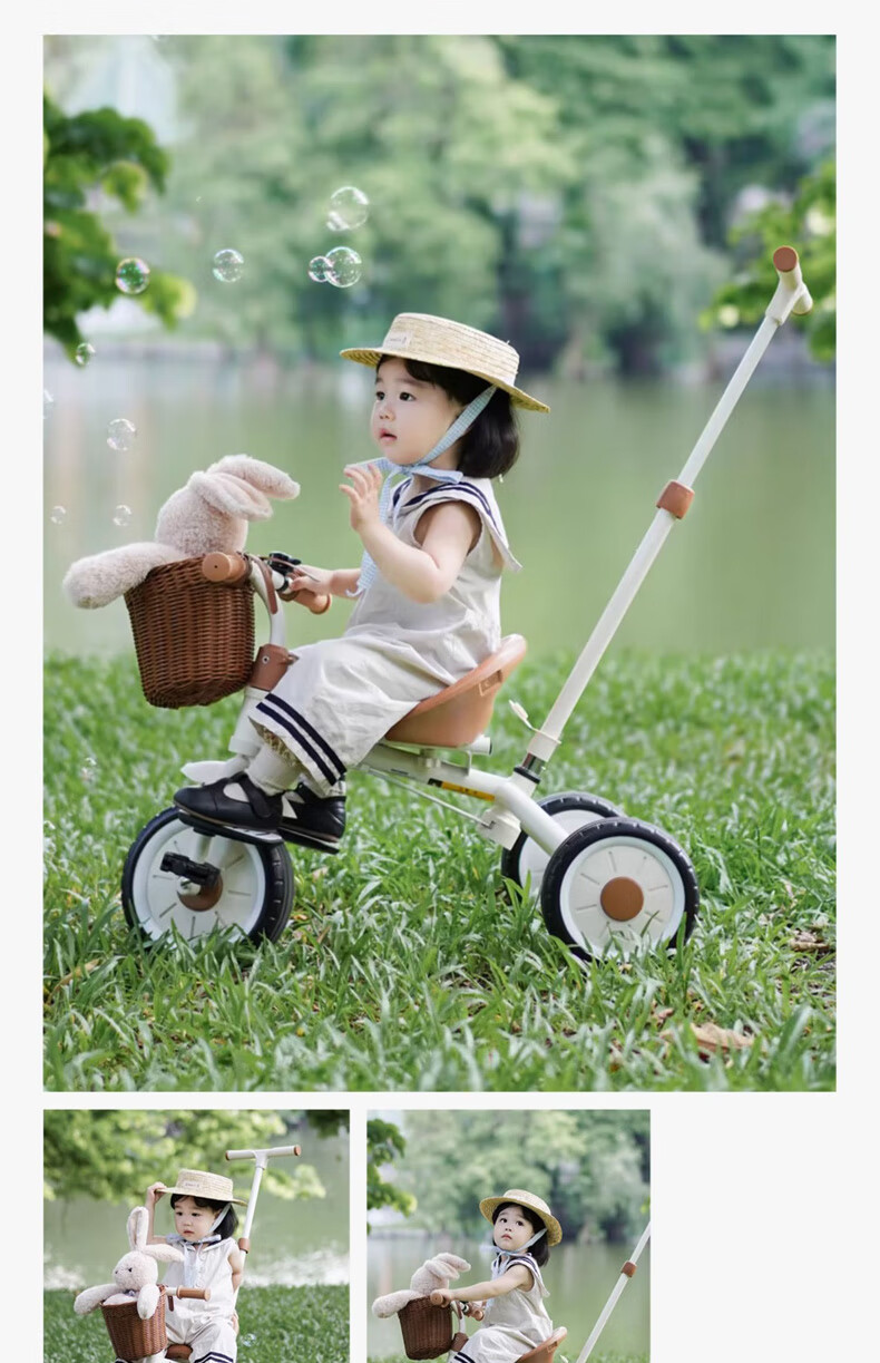 Lecoco Children's Tricycle, Baby Stroller for Ages 2-5, Parent-Child Ride-On Vehicle, No Inflation Needed, S2 Velvet Mocha Color, Baby Gift 3