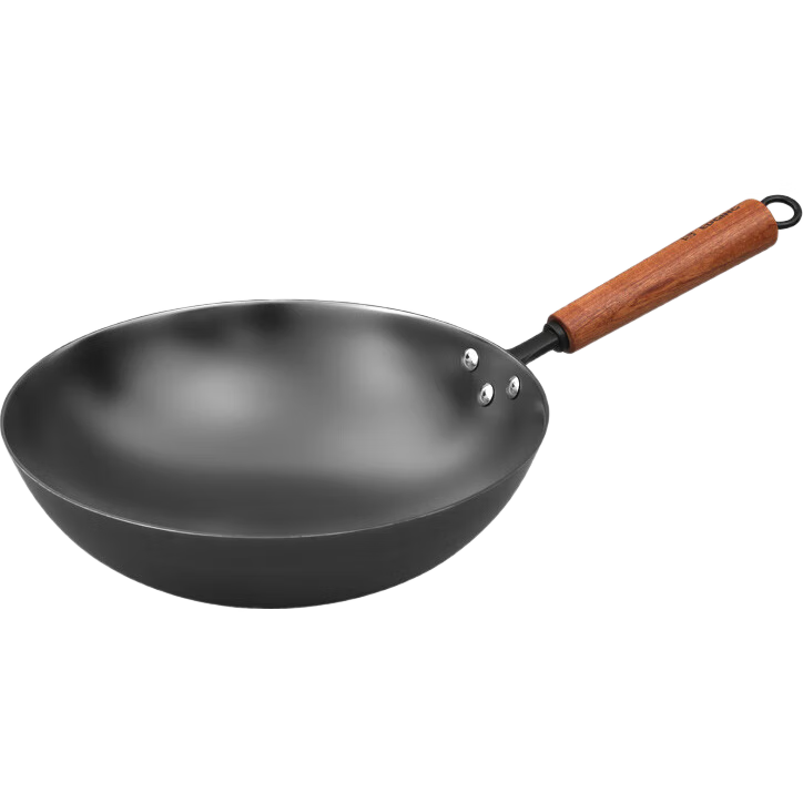 Dianjiang Cast Iron Wok, Uncoated Iron Pan, Cooking Pan for Home Use, Low Smoke, Round Bottom Wok for Gas Stove, Cookware, 30cm