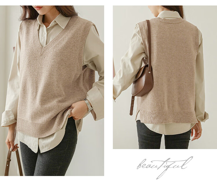 Chushen Spring And Autumn Knitted Vest for Women, Wilderness Maillard Vintage V-Neck Tank Top, Layered Sweater S143Z5005 19