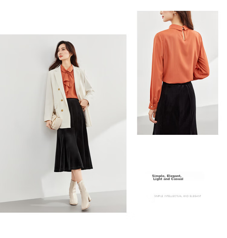 Sentubila Elegant Ribbon Blouse for Women, Spring Women's Wear, Light And Fashionable Long-Sleeve Chiffon Blouse, Versatile Commuter Top 20