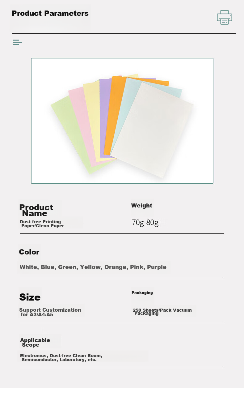 HANYANGCLEAN Lint-Free Paper, A4 Printing Paper, White And Colored Copy Paper, Clean Workshop Purification Paper, Dust-Free Printing Paper, A4 White - 250 Sheets/pack 3