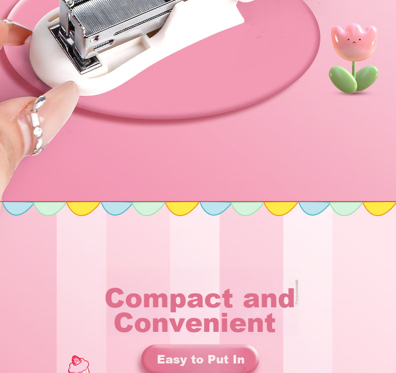Touch Fish Stapler Cartoon Mini Set Cute Mini Student Stationery Flower Shop Floral Multi-Functional Binding Machine Stapler Exam Paper Stapler Pink 8