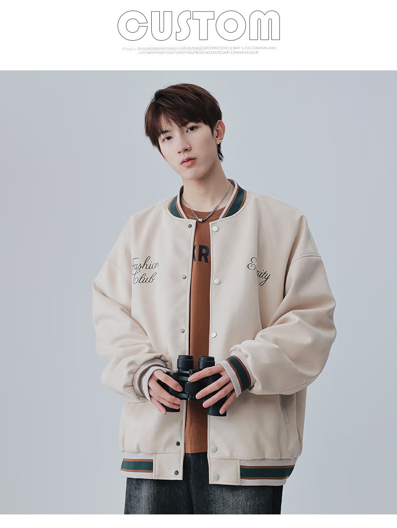 MMOPTOP American-Style Suede Baseball Jacket, Trendy Men's Outerwear for Spring And Autumn, Embroidered Cool Loose Casual Jacket 23001 Black 2XL 8