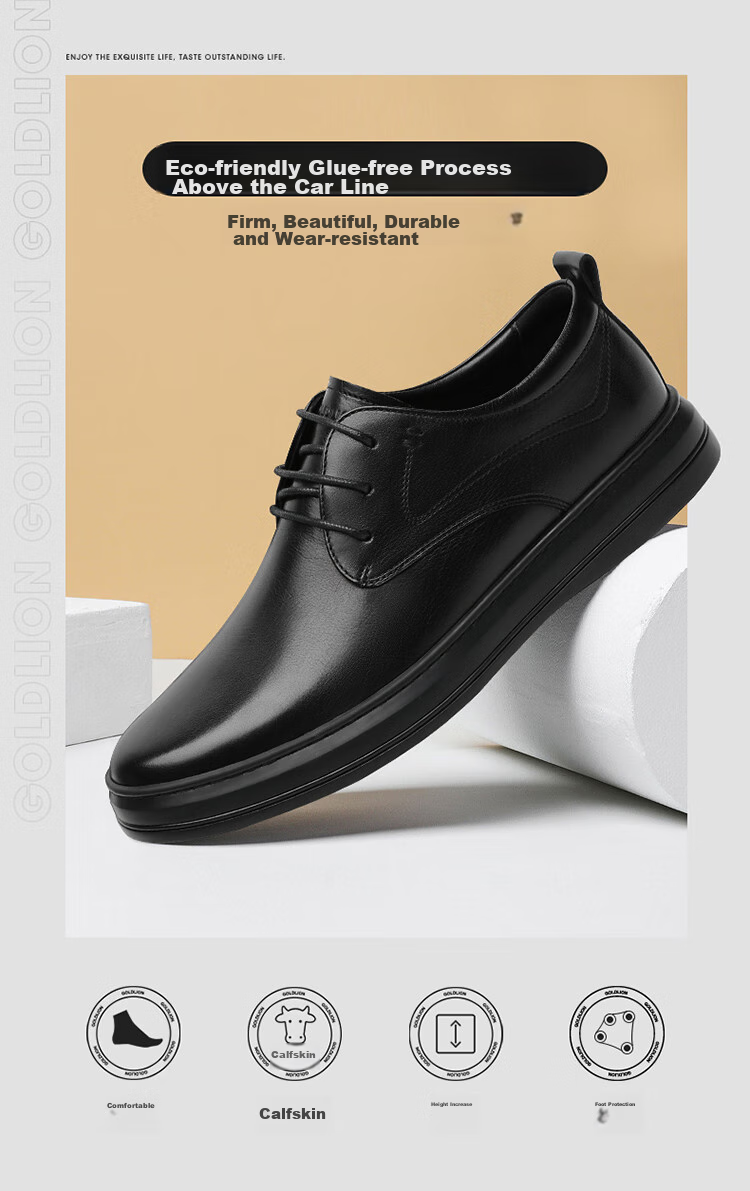 Goldlion Men's Shoes, Stylish Leather Business Shoes, Comfortable Lace-Up Casual Leather Shoes, 50823026501A-Black, Size 40 2