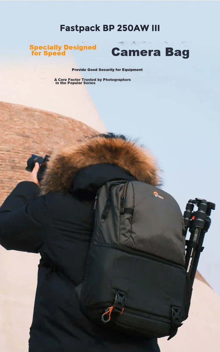 LOWEPRO Leshebao Camera Bag, Fastpack BP 250AW III Fengxingzhe, Professional DSLR And Mirrorless Outdoor Travel Rainproof Backpack Photography Bag, Black, LP37333-PWW 13