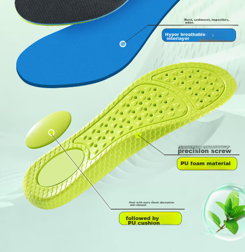 Bangnishijia 2 Pairs of Insoles for Men, Sweat-Absorbing, Odor-Resistant, Breathable, Antibacterial, Non-Stuffy, Shock-Absorbing, Comfortable, And Anti-Odor, Suitable for Both Men And Wome 4