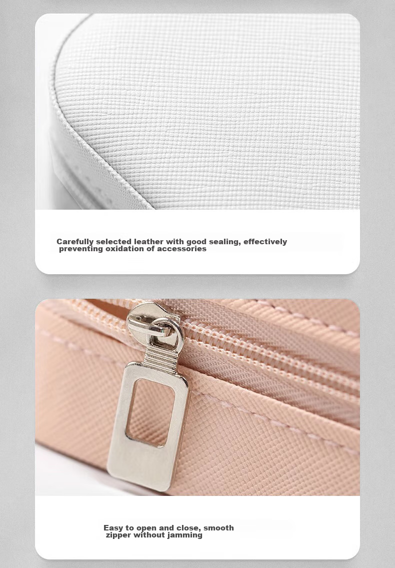 Jinghuisichuang Jewelry Storage Box, Portable Earring Hoop Necklace Ring Jewelry Organizer, PU Leather White 10