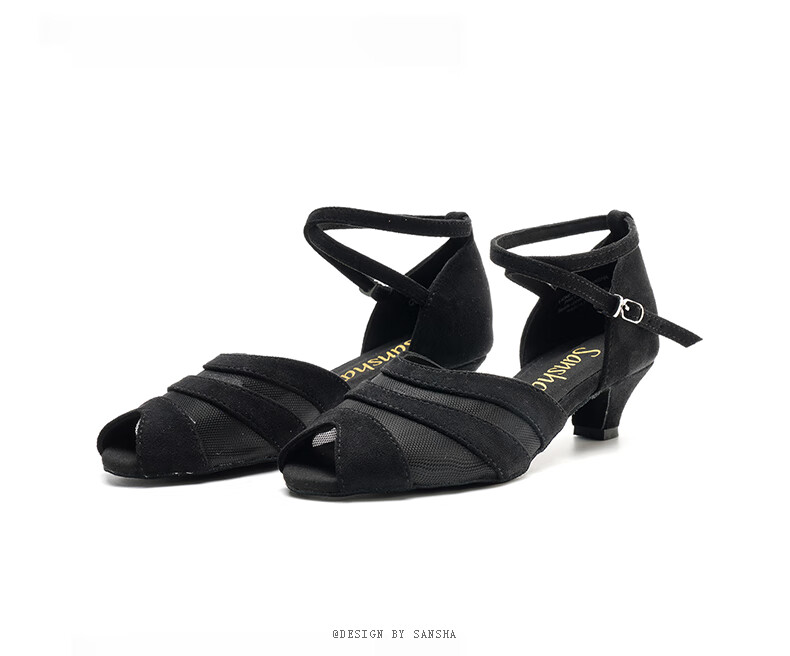 Sansha Latin Dance Shoes for Women, Low Heel National Standard Dance Ballroom Dance Soft Sole Dance Shoes for Practice And Competition, Professional, Black, Size 40 8
