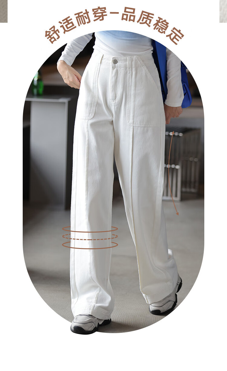 DME Straight-Leg Large Pocket Decorative Long Pants Thickened Autumn Winter Single-Button Fleece-Lined Straight Denim Jeans for Women 1