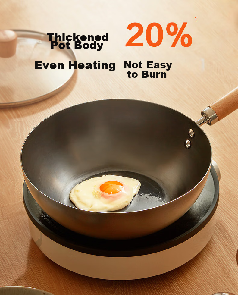 SUPOR Mini Premium Iron Wok 22cm, Household Use, Non-Coated, Wear-Resistant, Rust-Proof, Suitable for Gas Stove, EC22RF05 12
