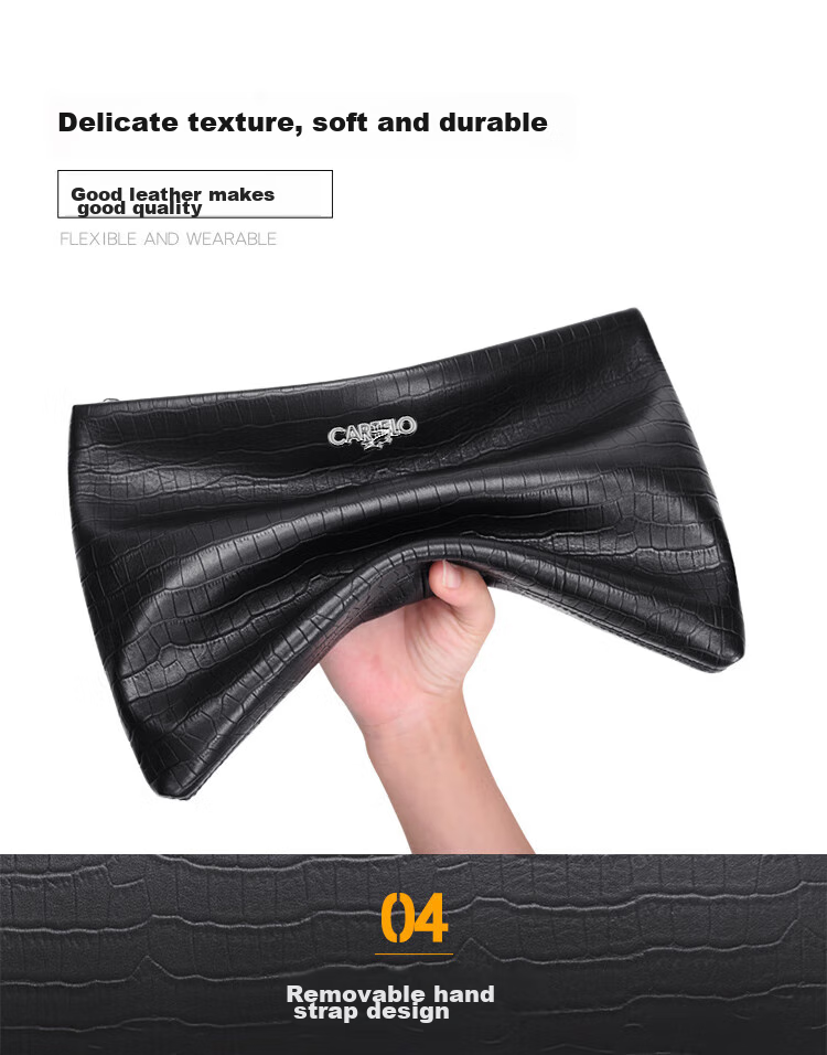 CARTELO Men's Clutch, Business Fashion Soft Top-Grain Leather Envelope Bag, Handheld Clutch, Large Capacity Purse, Gift 6