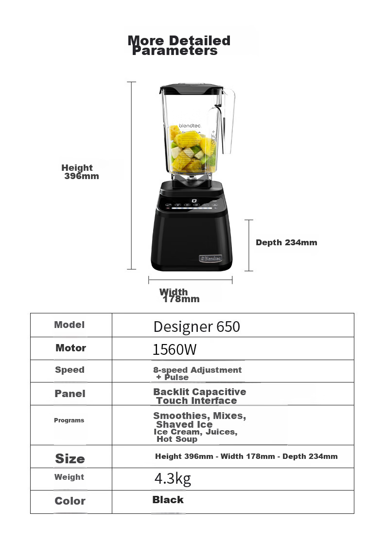 Blendtec Home High-Speed Blender Multifunctional Food Processor with Physical Heating, 1560W Touch Control, 650ml, Black 17