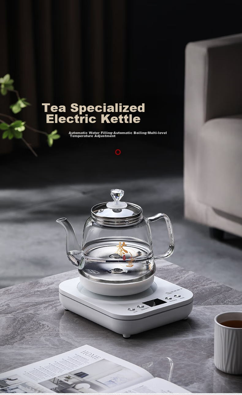 FUNORK Fully Automatic Electric Kettle with Water Pump, Glass Water Boiler for Tea Table, Integrated Tea Table And Coffee Table, Heat Preservation Tea Brewing Set, Electric Tea Stove RY-D2 White 1L 3