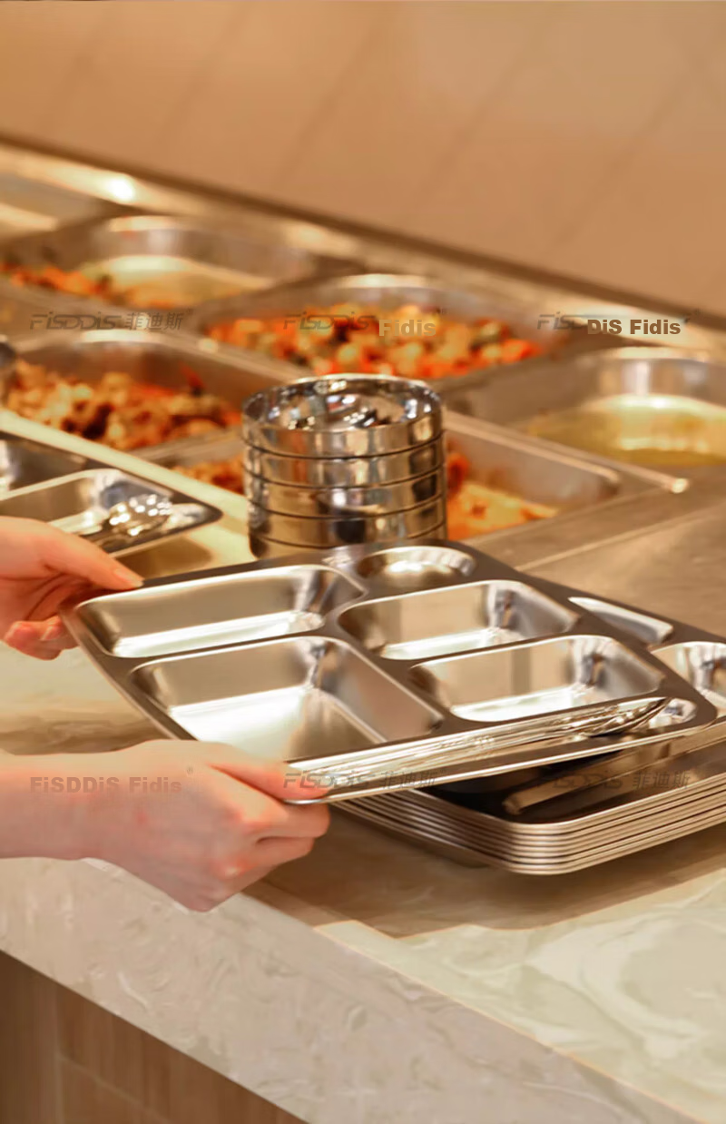FISDDIS304 Stainless Steel 6-Compartment Commercial Fast Food Tray 350g 28