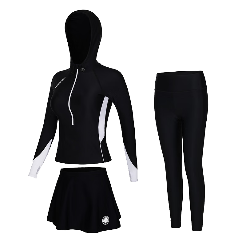 B.Duck Women's Swimsuit, Long-Sleeve Long Pants Sun Protection Surfing Suit, Jellyfish-Style Slimming Conservative Two-Piece Swimwear for Hot Springs