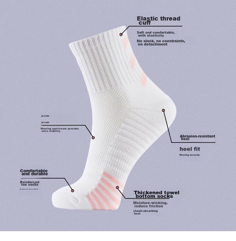 Kawasaki Professional Badminton Socks, Basketball Running Sports Socks, Breathable, Supportive, Shock-Absorbing, Thickened Terry Bottom, Women's Mid-Length Socks, KW-Q247, White (Three Pairs), One Size Fits All 4
