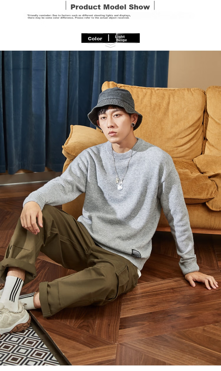 TonLion 2022 Men's Sweater, Solid Color Basic Versatile Base Layer Round Neck Knit Sweater for Men, Flax Gray, S 4