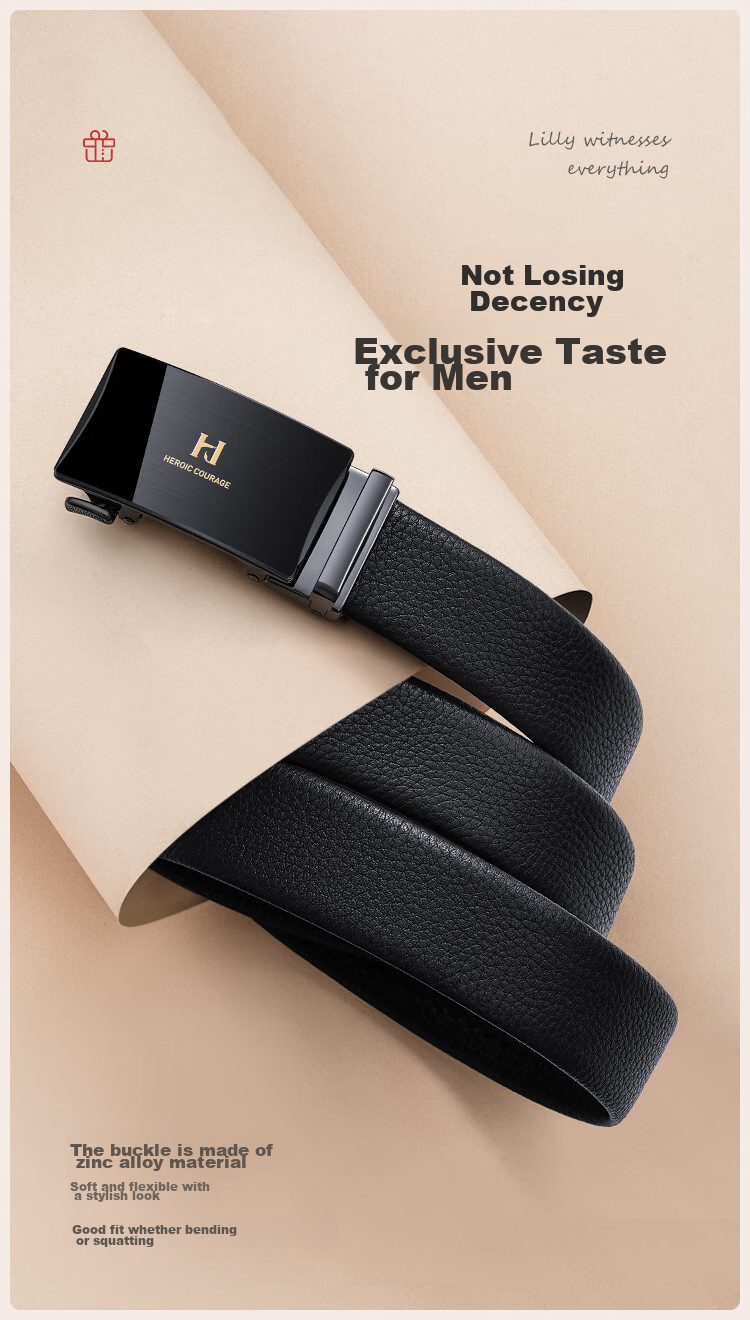 HLA Men's Belt, Top-Grain Leather, Automatic Buckle, Waistband, Practical Birthday Gift for Dad Or Husband, New Style 6