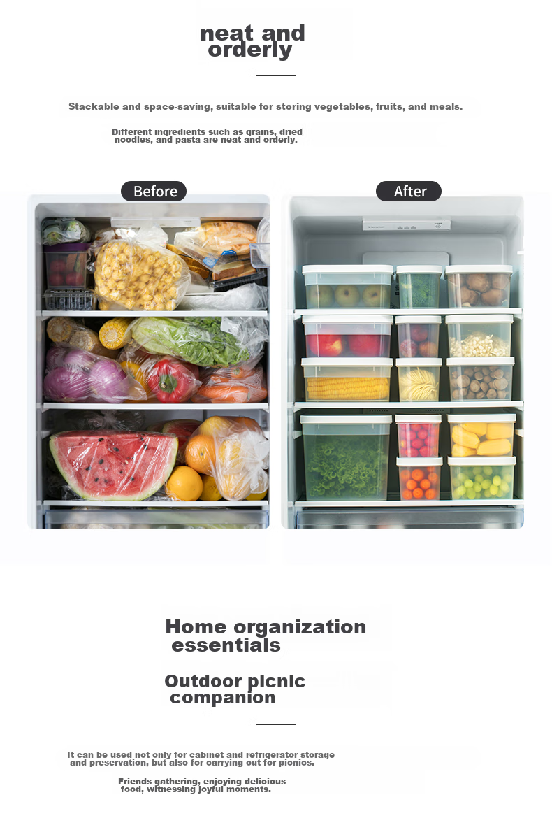 Chahua Food Grade Fresh-Keeping Box Refrigerator Storage Box Fruit Lunch Box Plastic Picnic Box 780ml 6-Piece Set 10