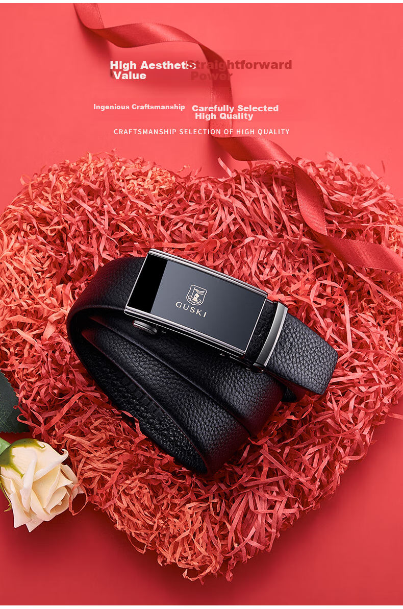 GUSKI Brand Men's Leather Belt with Automatic Buckle, Practical Gift Box, Birthday Present for Boyfriend Or Husband 3