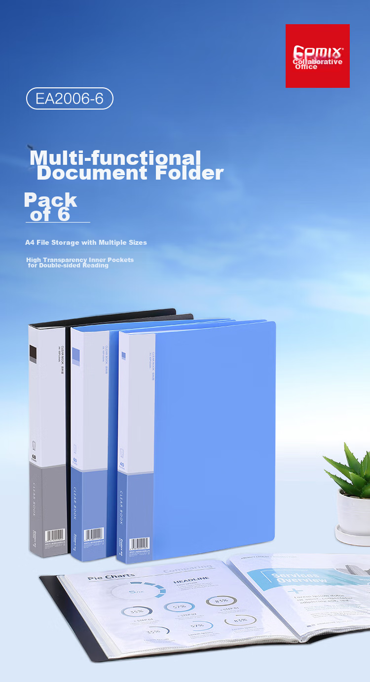 COMIX 6 A4/60-Page Document Folder File Organizer for Primary And Secondary School Students' Exams, Loose-Leaf Pocket Binder Office Supplies EA2006-6 1