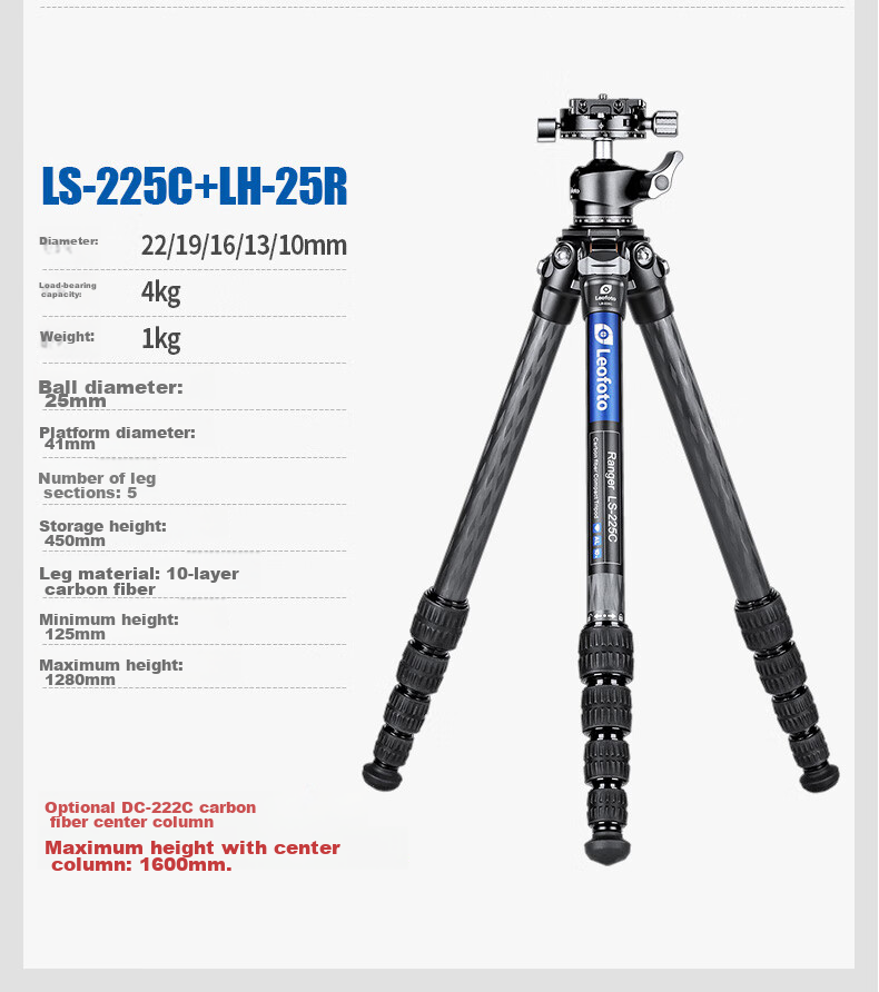 Leofoto Tripod, Phone Stand, Canon Nikon Sony Camera Portable Carbon Fiber Photography And Videography Travel Landscape Tripod with Ball Head Kit LS-224C+LH 6