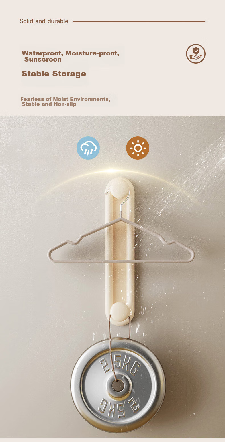 Baicaoyuan Balcony Clothes Rack Storage Organizer Wall-Mounted Hanger Rod No-Drill Household Drying Rack Storage Shelf Cream White 8