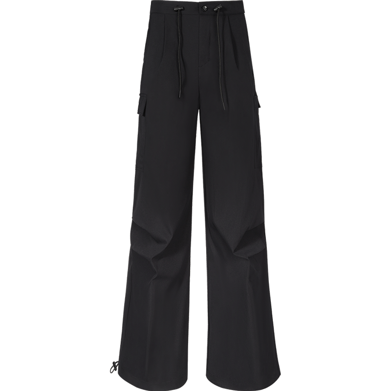 CAMEL Functional Cargo Parachute Pants, Unisex Drawstring Ankle Wide-Leg Trousers, 733CAYL6016C6, Phantom Black, S