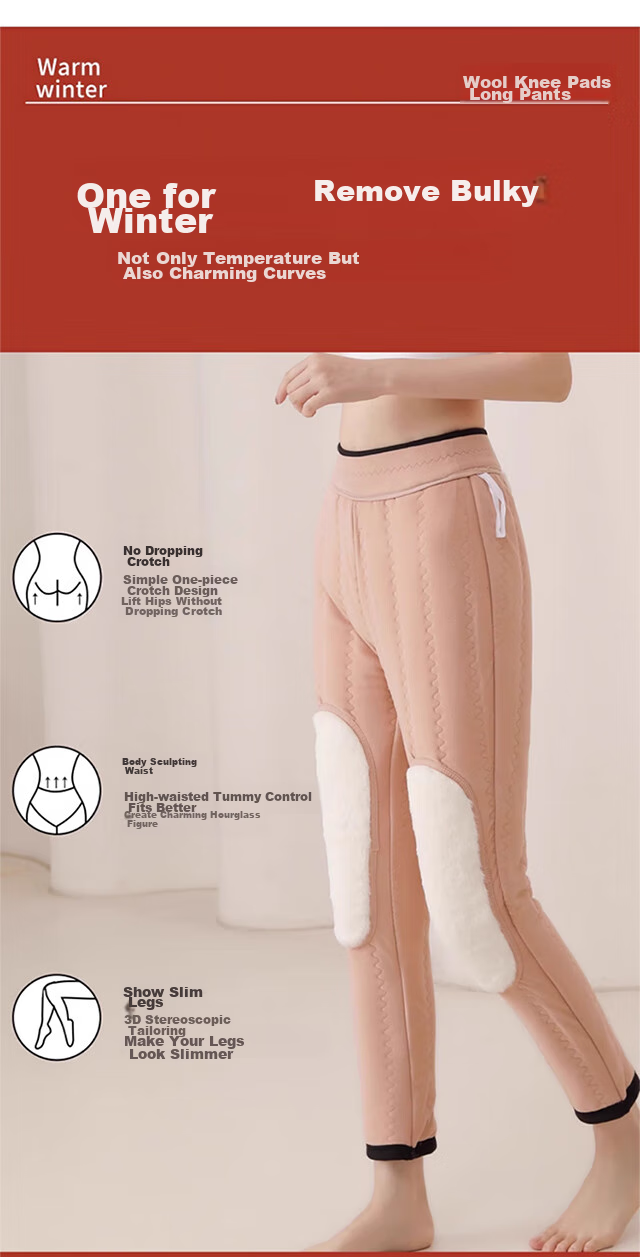 LangSha Wool Thermal Pants for Women, Outdoor Wear, Winter, Extra Thick, Cold-Resistant, Knee Protection for Northeast China, Thick High-Waist Large Size Cotton Pants, Base Layer Pants 15