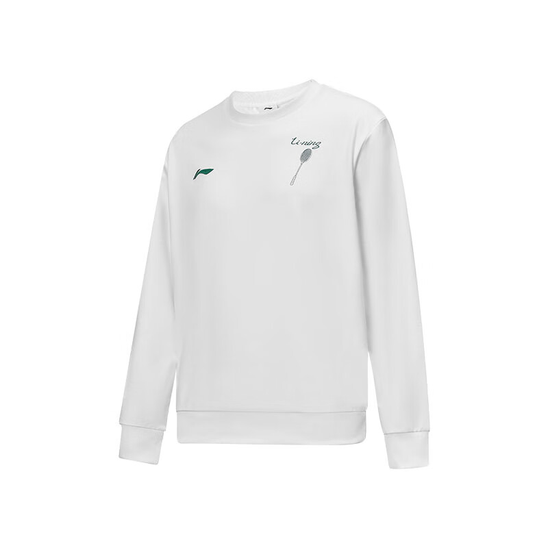 Li-Ning Badminton Shirt for Men And Women, Autumn And Winter Round Neck Hoodless Sweatshirt with Fleece Lining for Warmth And Comfort, Standard White, Size S