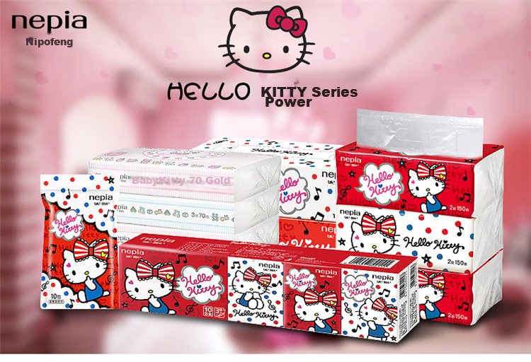 Nepia Pocket Tissues, 3-Ply, 10 Sheets * 36 Packs, Hello Kitty Cartoon Design, Unscented Printed Small Pack Tissues, Portable 1