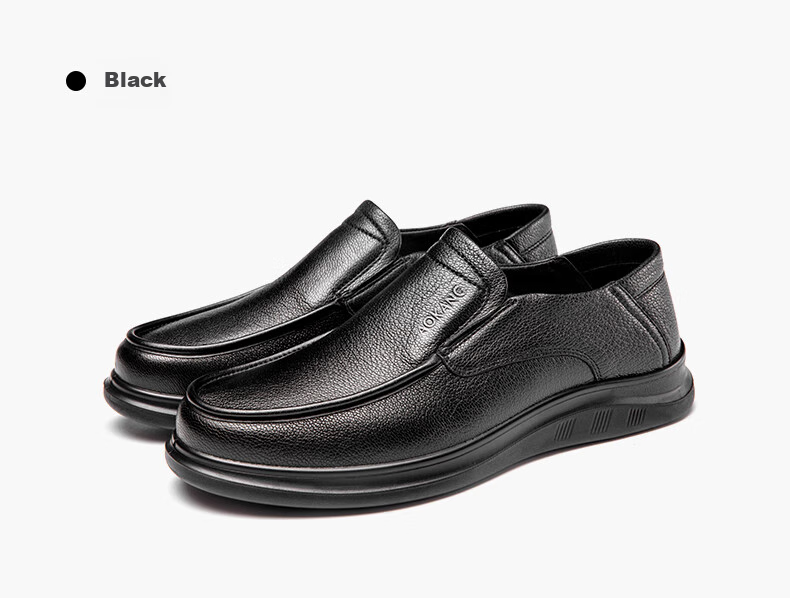 Aokang Men's Shoes, Sheepskin Men's Business Casual Round Toe Slip-On Breathable Soft-Soled Leather Shoes, Black, Size 42 16