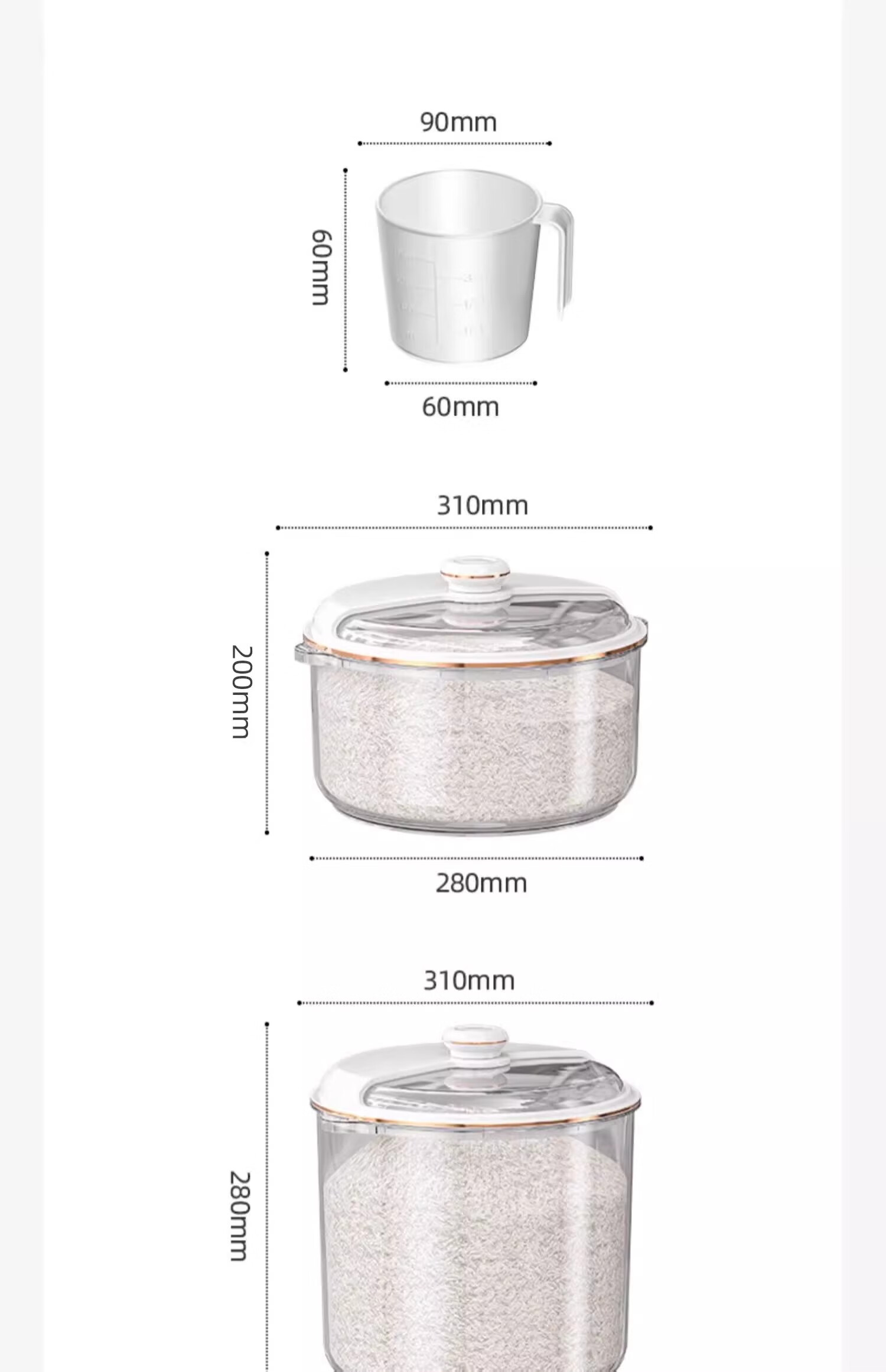 YOUQIN Rice Storage Container, Household Insect-Proof And Moisture-Proof Sealed Rice Bin, Food-Grade Rice Storage Box, Flour Storage Jar 19
