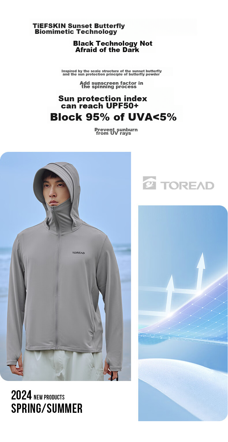 TOREAD Sun Protection Clothing, Spring And Summer Men's Outdoor Breathable UV-Resistant UPF50+, Knitted Skin Coat, TAZZBM81832 4