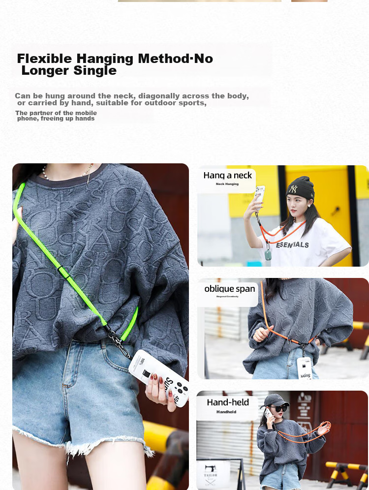 BZBC Phone Strap Neck Strap Crossbody Adjustable Retractable Anti-Loss Phone Case Braided Cord Long Style Suitable for Apple Huawei Android Phones Trendy Versatile Black And White 12