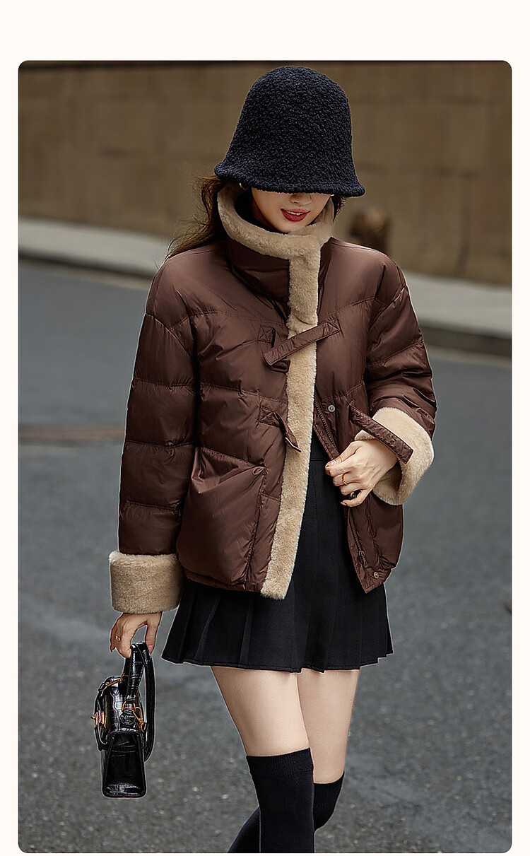 Dme [Xueshan Dushi] Winter 400T Spring Yafang 90% Duck Down Faux Sheepskin Patchwork Women's down Jacket 2