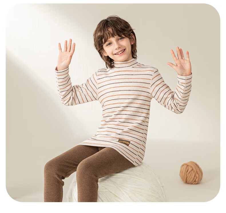 YING BO LUN Children's Thermal Underwear Set Pure Cotton Sweater and Pants School Uniform Essential 81105 Heather Gray Stripes Size 160 18
