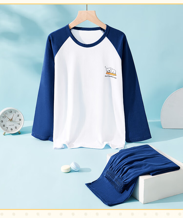 LangSha Children's Pajamas for Boys, Big Kids All-Season Pure Cotton Round Neck Loungewear, Baby Long-Sleeve Set Suitable for Outdoor Wear, Size 140 15