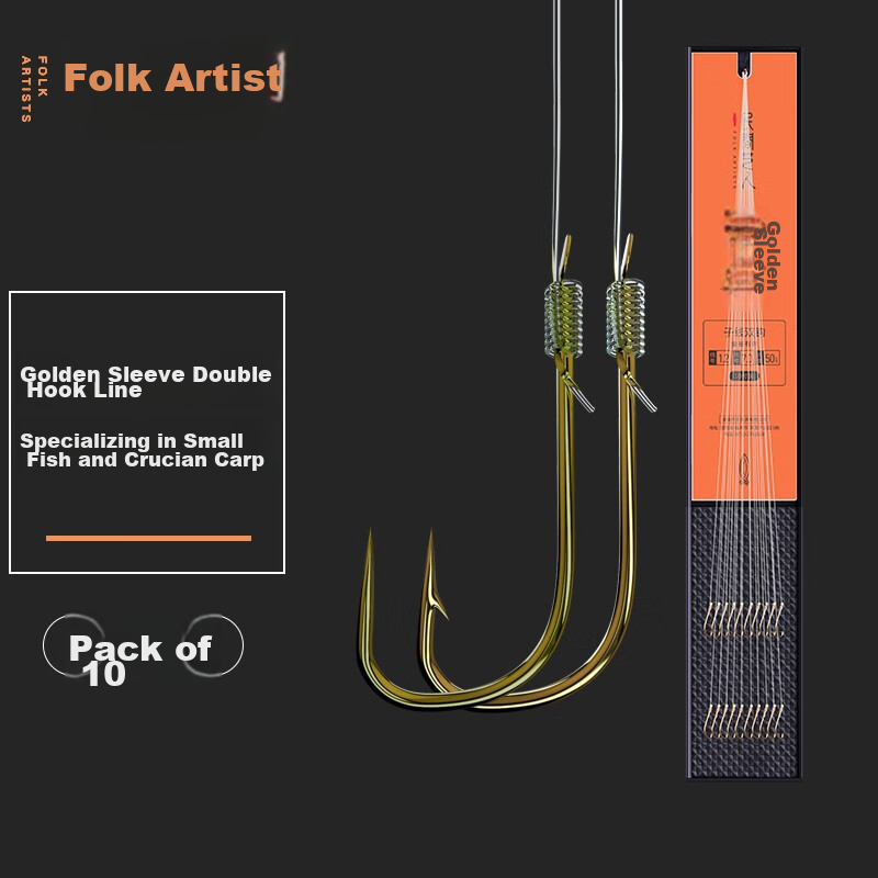 Minjianyiren Gold Sleeve Line Double Hook Set Pre-Tied Fishing Line Set with Gold Glaze, Ready-Made Fishing Tackle, Small Baitiao Carp