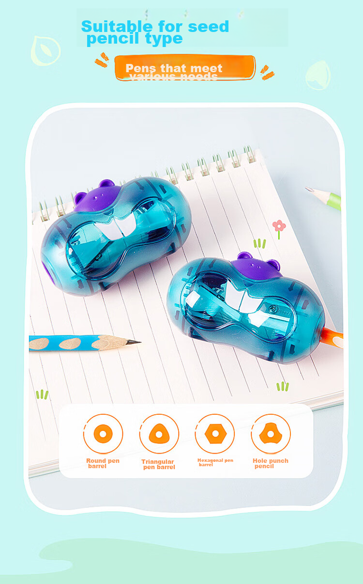 Maped Greedy Squirrel Pencil Sharpener with Dual Holes, Manual Rotary Pencil Sharpener, Small Pencil Sharpener for Elementary School Students, 018410CH 6