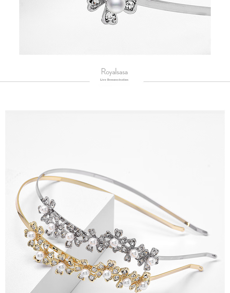 Royal Sasa Hair Accessories, Headbands, Hairpins, Alloy Imitation Crystal, Gold Color 10