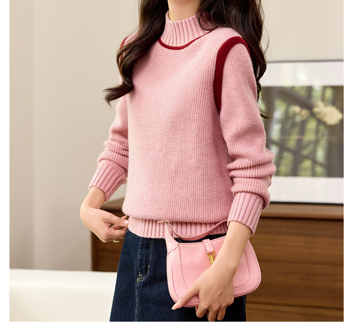 PinCai Women's Knitted Sweater Soft Pink Thick Pullover Half Turtleneck Knit Top P144Z9004 21