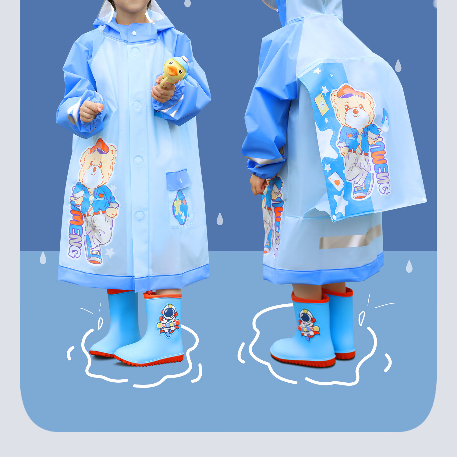Moremerry Children's Raincoat for Boys And Girls, Full-Body Waterproof with Backpack Space, Elementary School Students' Specialized Rain Poncho, Little Dolphin Design, Size 3XL 27