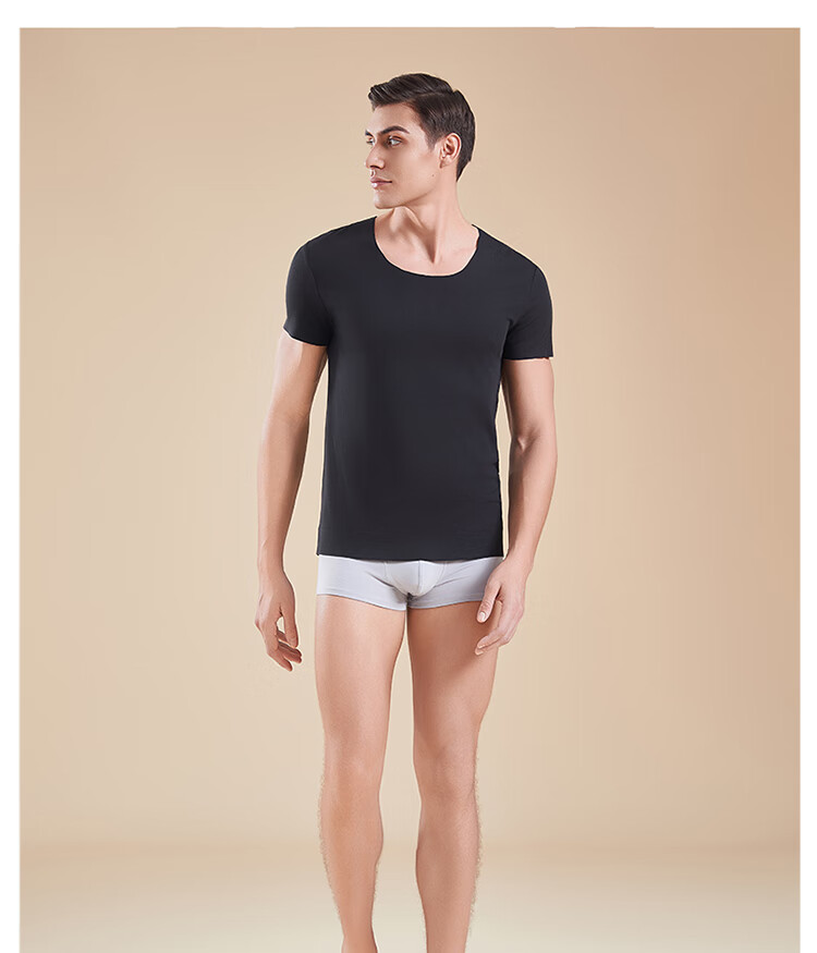 Hosa Men's Short-Sleeve Modal T-Shirt, Autumn And Winter Sports Undershirt, Versatile And Breathable, Black, Size L 10