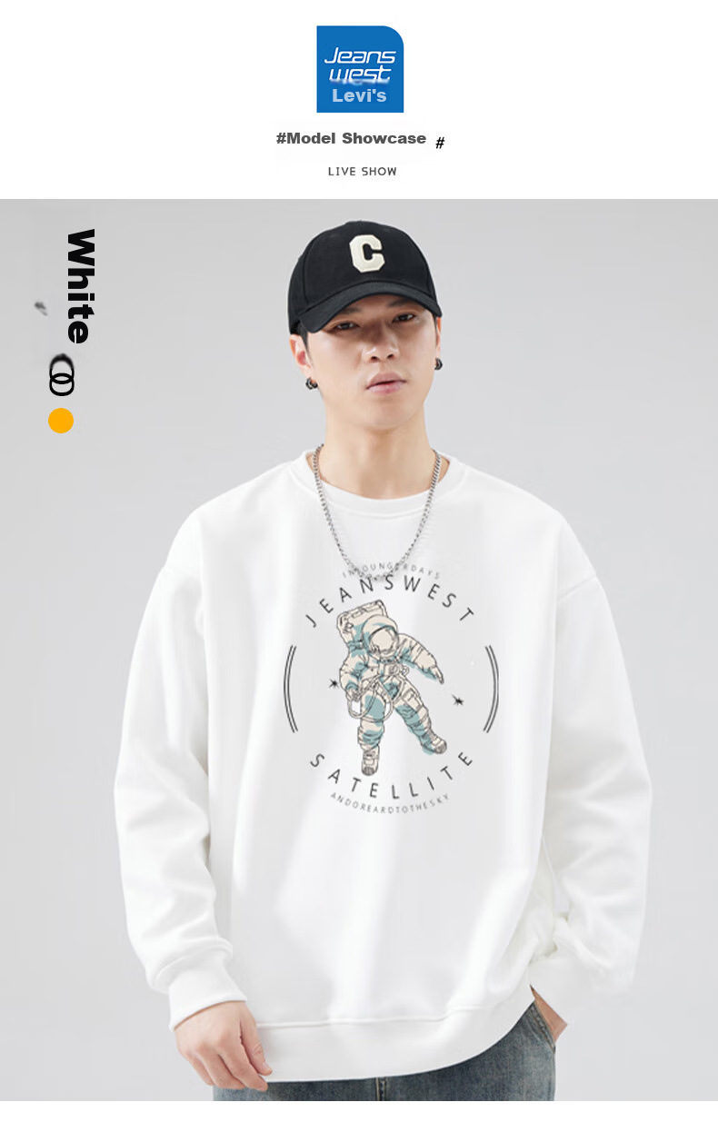 Jeanswest Sweatshirt, Men's Round Neck, Trendy Brand, 2026 Autumn Top, Fashionable Loose Pullover, Men's Jacket, Black, XL 6