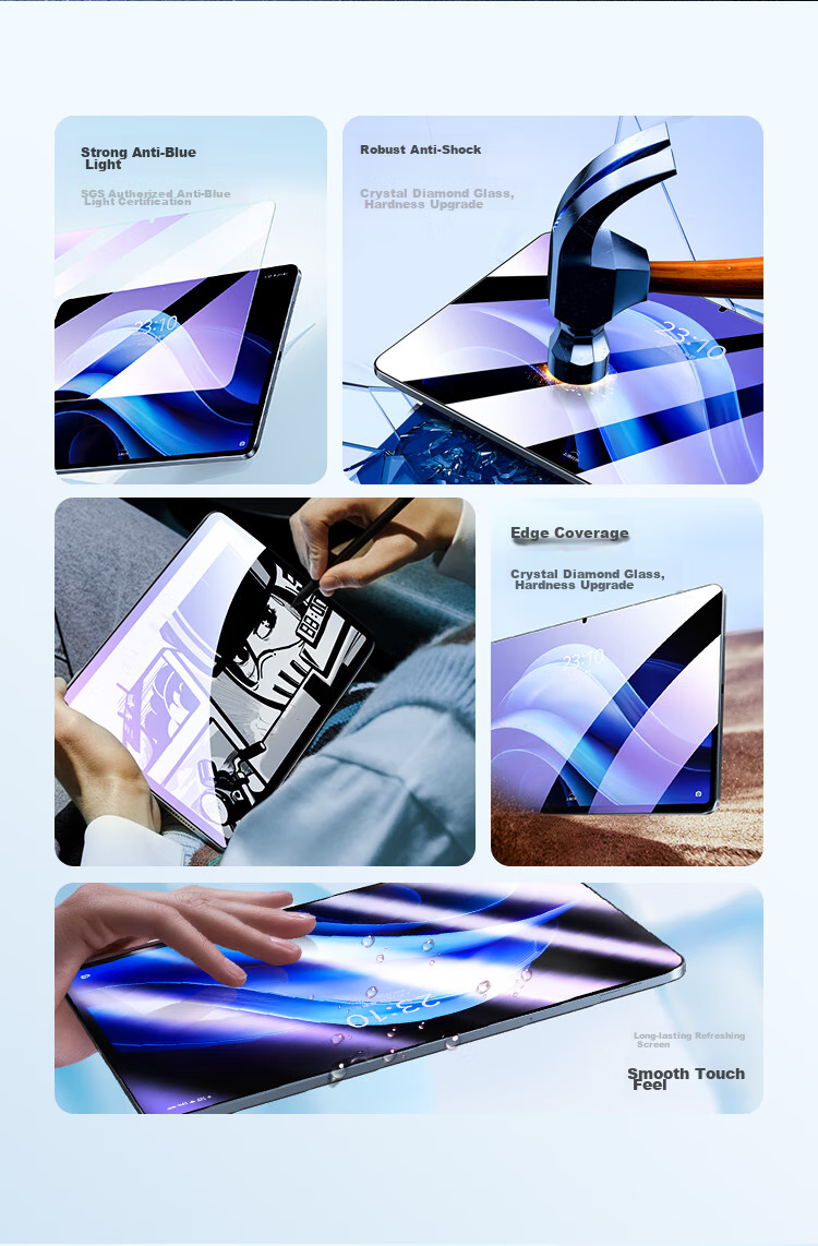 BIAZE Tempered Glass Screen Protector for Vivo Pad 3/2/iQOO Pad 2 (2024/23 Models), 12.1-Inch Tablet, Wear-Resistant, Scratch-Proof, Full Coverage, PM199-Blue Light 2