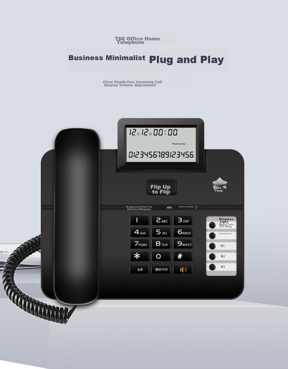 Yijiatong Office Telephone T66, Home Landline Phone, Stylish Business Office Caller ID, for Office/home/business Use, Black Dual Interface 2