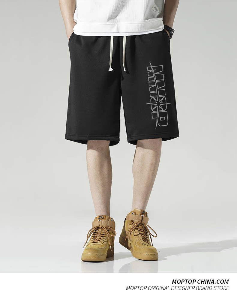 MMOPTOP Trendy Printed Men's Summer Japanese Style Loose Fit Five-Point Casual Sports Shorts HYJ02 Apricot L 5