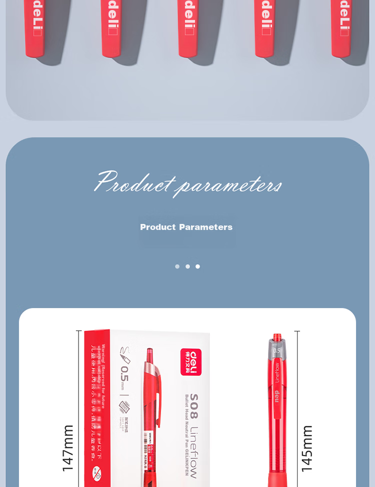 Deli Back-To Essential, Ultra-Smooth Gel Pen, 0.5mm Bullet Tip, Retractable Pen, Office Supplies, Student Stationery, Teacher's Day Red Pen, Red, 12 Pens/box S08 17
